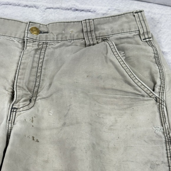 CARHARTT Mens 32 Shorts Gray Relaxed Fit Thrashed Distressed Canvas Work Grunge - Picture 9 of 16